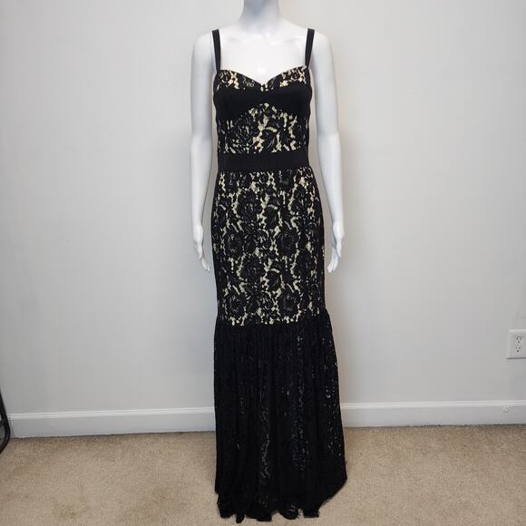 Milly Black Lace Bustier Maxi Dress Size 8 Mermaid Cocktail Goth Grunge Wedding - Picture 1 of 16